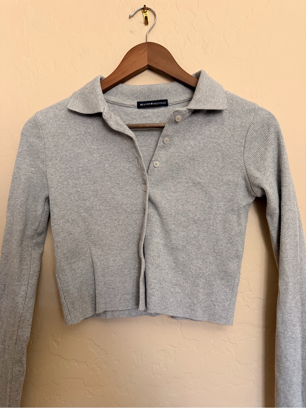 Brandy Melville Light Gray Ribbed Polo Cardigan